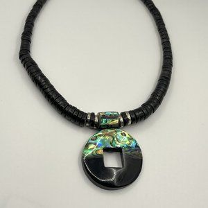 Beautiful wood and abalone necklace